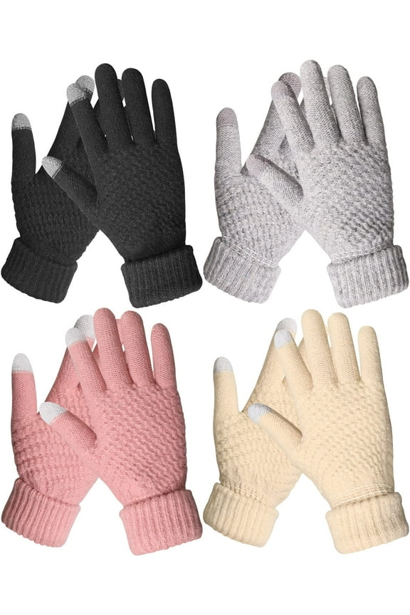 4 Pairs Womens Winter Gloves Warm Touch Screen Knit Fleece Gloves for Women Cold Weather
