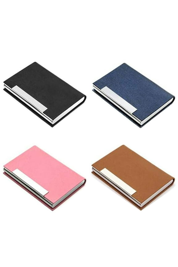 4 Pcs Business Card Holder, Case Professional PU Leather & Stainless Steel Multi Wallet Credit Card ID Case/Holder for Men & Women