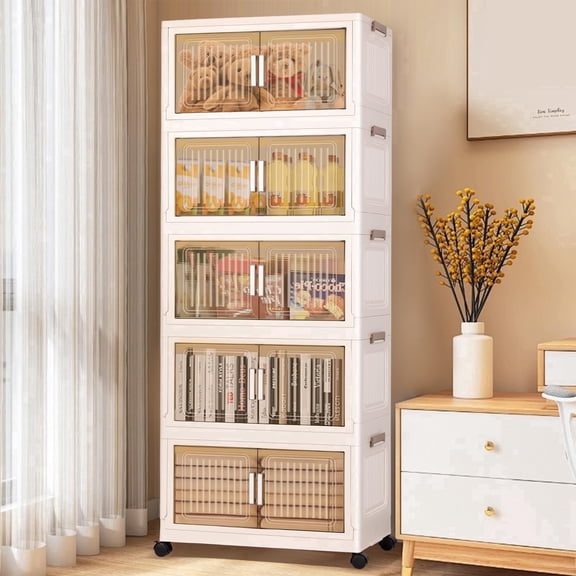 DIY. STORE 5-Tier Storage Bins with Wheels & Doors, 82GAL/328QT Storage Bins with Lids, Plastic Folding Stackable Storage Bins for Closets Organizer (328QT)