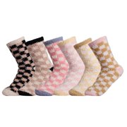 DIYMAG 6 Pairs Fuzzy Socks for Women/Girls/Mom, Flannel Socks Gift Colorful Plaid Winter Warm Socks