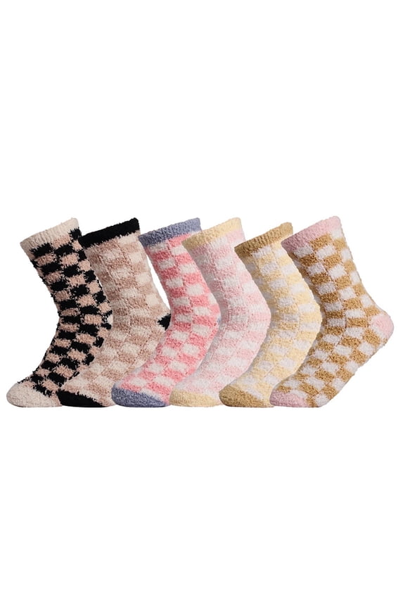 6 Pairs Fuzzy Socks for Women/Girls/Mom, Flannel Socks Gift Colorful Plaid Winter Warm Socks