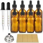 DIY.STORE 8 Pack, 1.7 oz Dropper Bottles with 1 Funnel & 8 Labels - 50ml Thick Dark Amber Glass Tincture Bottles with Eye Droppers - Leakproof Essential Oils Bottles