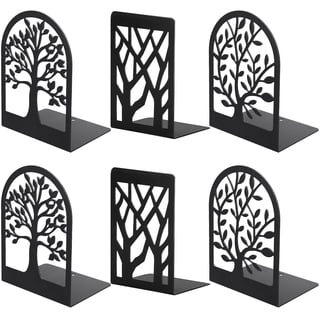 DIYMAG 6 Pcs Bookends for Shelves, L-Shape Black Metal Bookends, Trees Design Book Stopper for Book Shelf, Non-Skid Office Bookends (3Pairs 6Pcs)