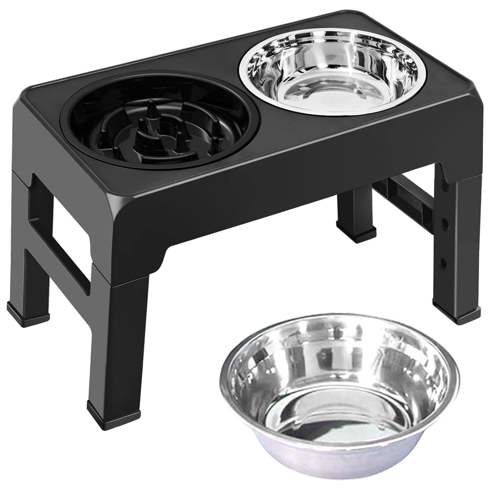 DIY.STORE Elevated Dog Bowls, Dog Feeder with 2 Stainless Steel Bowls &1 Slow Feeder Dog Bowls, 5 Heights Adjustable Raised Dog Bowls Stand for Medium Large Dogs, Dog Food Bowls with Non-Slip Feet