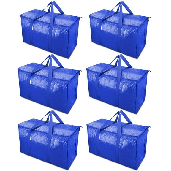 DIYMAG 6 Pcs Extra Large Moving Bags, 50lb Capacity Moving Bags, Waterproof Storage Totes with Reinforced Zippers and Handles for Packing Clothes Store Supplies Tote(Blue)