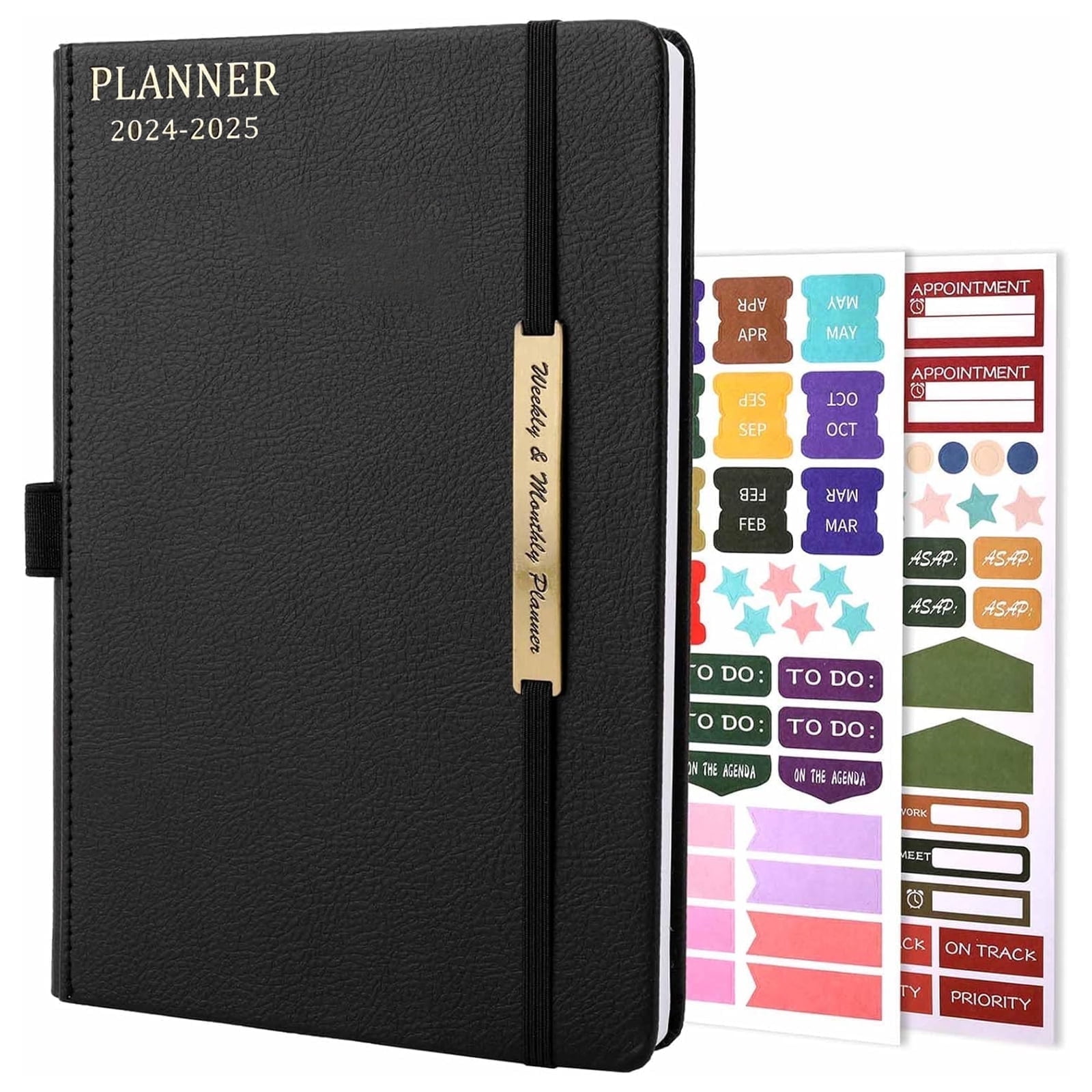 DIY.STORE Planner 2024-2025, Month Weekly Planner Run JUL 2024 to DEC 2025, 2024-2025 Planner with Pen Loop, Back Pocket and Stickers, 18 Months Planner, Black Monthly Planners 2024-2025