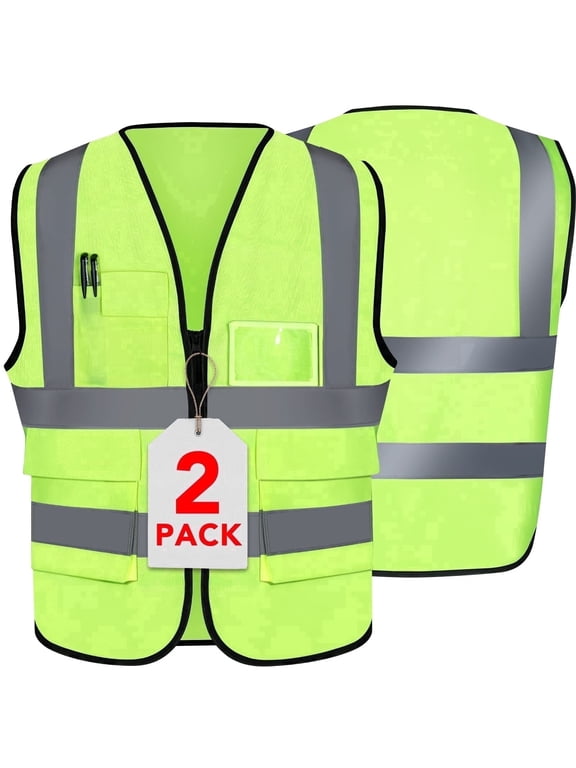 2 Packs Safety Vests, Reflective Taping, High Visibility Safety Vest with Pockets(XL,Neon Green)