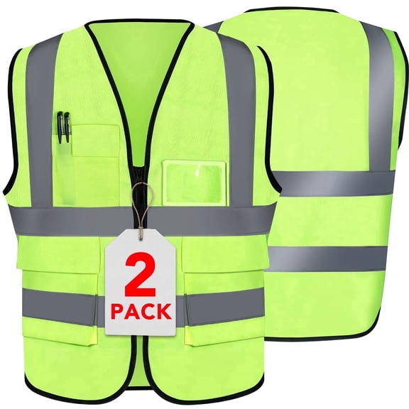 DIYMAG 2 Packs Safety Vests, Reflective Taping, High Visibility Safety Vest with Pockets(XL,Neon Green)