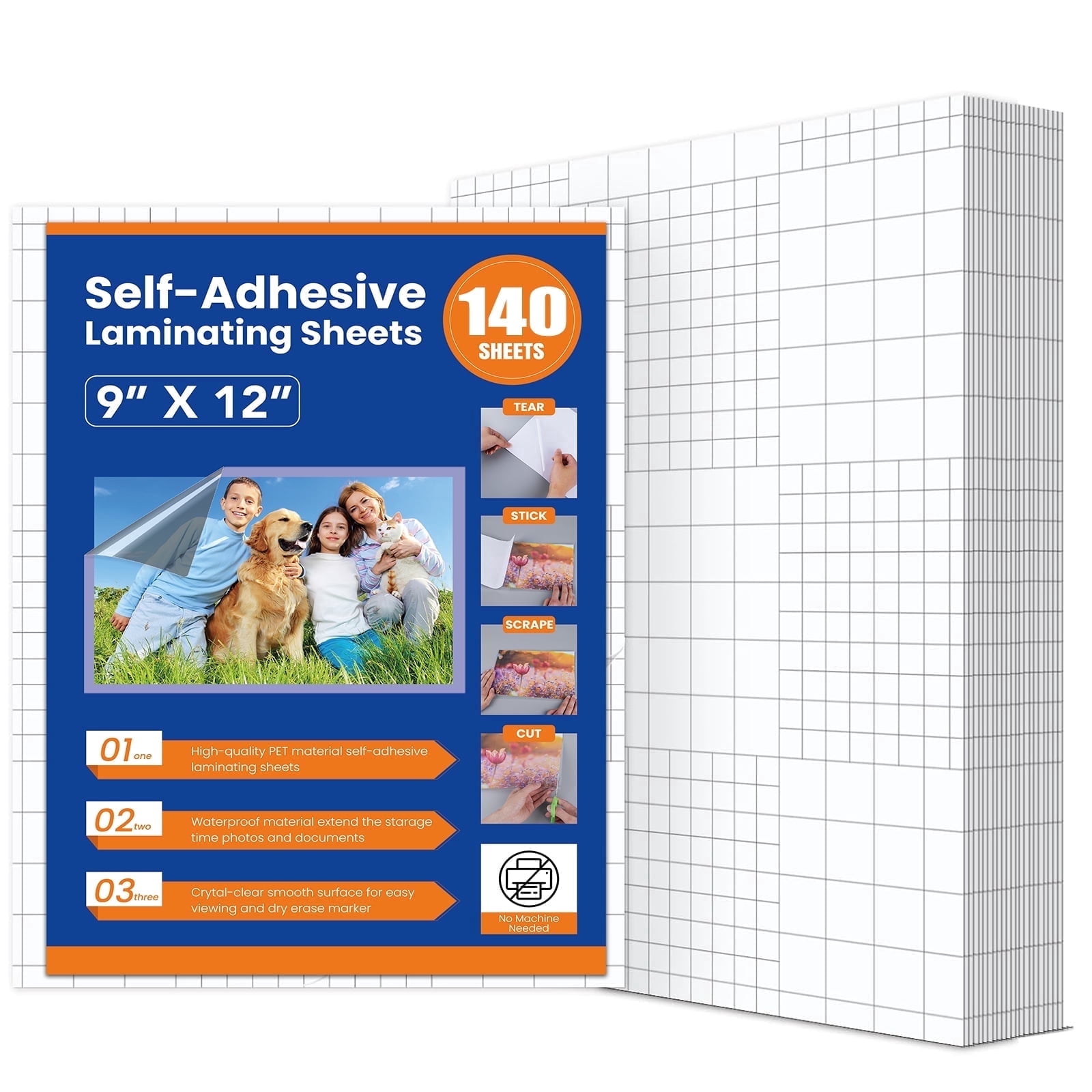 DIYMAG 140 Pack Self-Adhesive Laminating Sheets, No Machine Needed Self Sealing Laminate Sheets for Photo/File/Document/Paper(9 x 12 Inches; Clear)