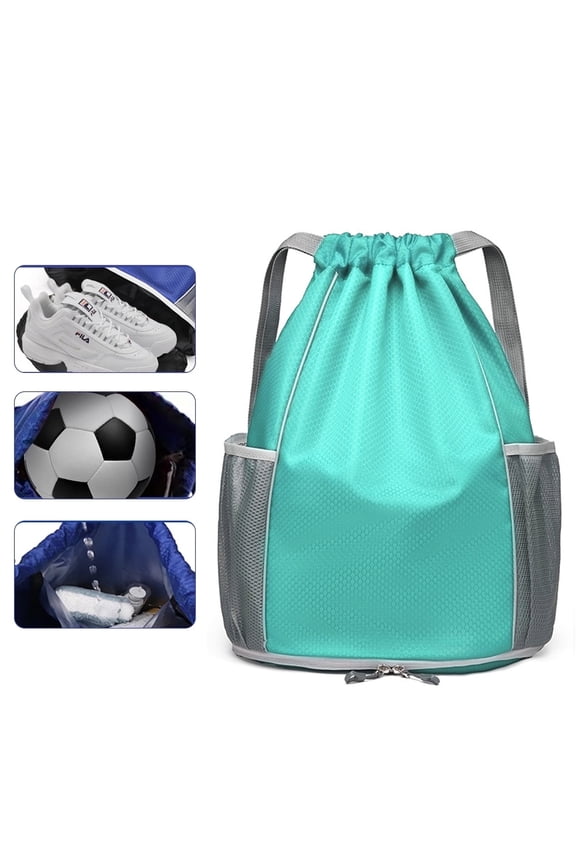 Soccer Backpack, Waterproof Drawstring Backpack, Pull String Sport Bag for Soccer & Basketball with Shoes Storage