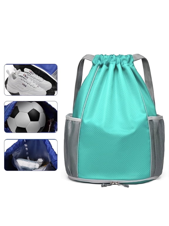Soccer Backpack, Waterproof Drawstring Backpack, Pull String Sport Bag for Soccer & Basketball with Shoes Storage