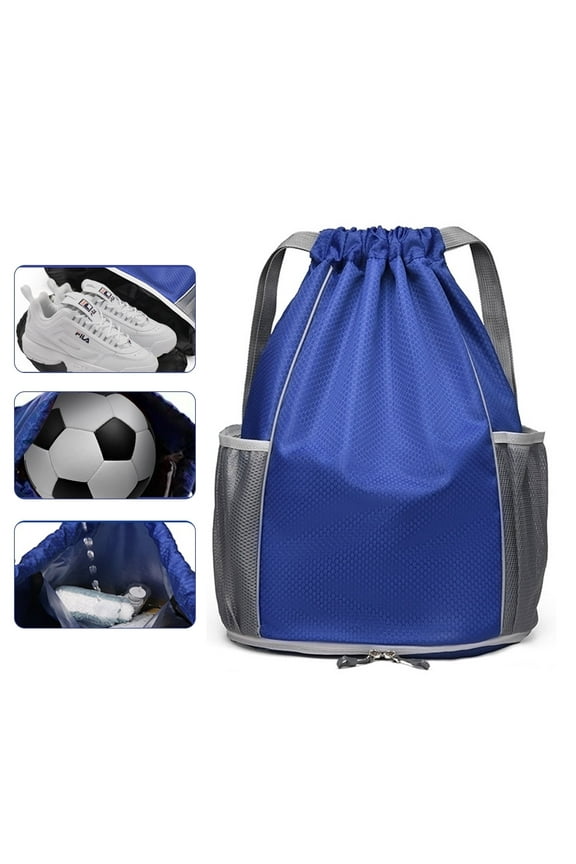 Soccer Backpack, Waterproof Drawstring Backpack, Pull String Sport Bag for Soccer & Basketball with Shoes Storage
