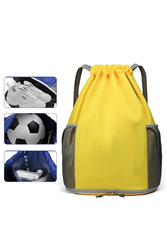 Soccer Backpack, Waterproof Drawstring Backpack, Pull String Sport Bag for Soccer & Basketball with Shoes Storage