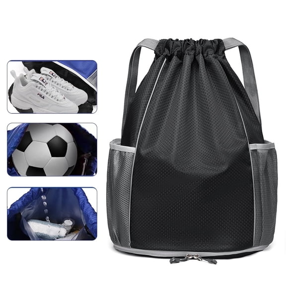DIY.STORE Soccer Backpack, Waterproof Drawstring Backpack, Pull String Sport Bag for Soccer & Basketball with Shoes Storage