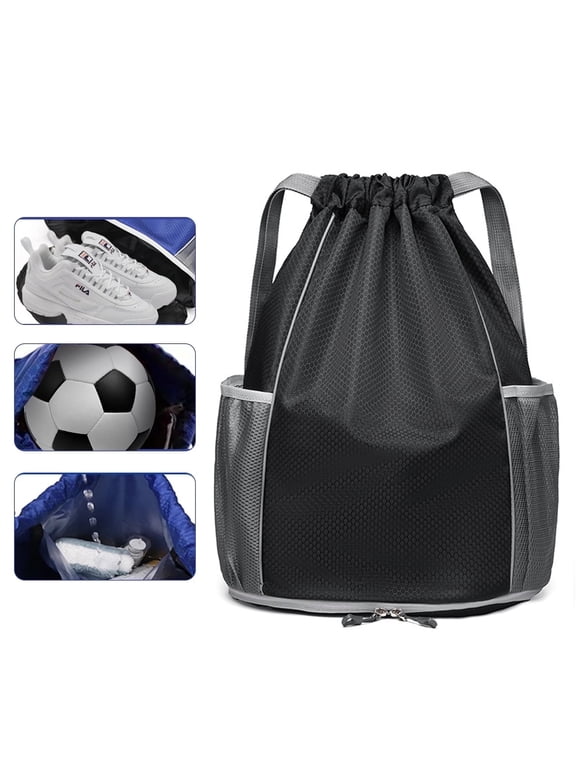 Soccer Backpack, Waterproof Drawstring Backpack, Pull String Sport Bag for Soccer & Basketball with Shoes Storage