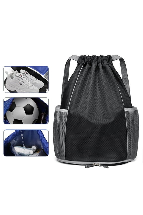 Soccer Backpack, Waterproof Drawstring Backpack, Pull String Sport Bag for Soccer & Basketball with Shoes Storage