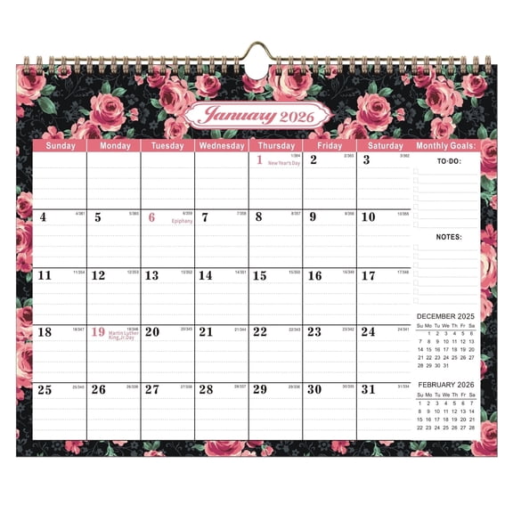 DIYMAG 2026-2027 Calendar Wall Calendar, Flowers Theme Planning Calendar, 11.8 x 14.6in Monthly Calendar with Memo Space for Anniversaries/Festivals/Events(Jan. 2026 – Jun. 2027)