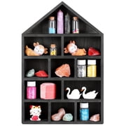 DIYMAG Wall Hanging Display Case for Figures, House-Shape Wall Display Case, Wooden Display Case for Displaying Figures, Curio, Mini Sculpture Black