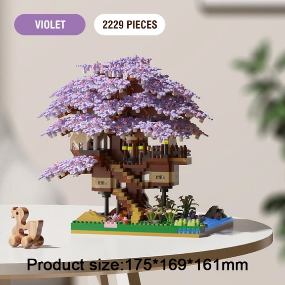 DIY Sakura Tree Building Blocks Set Diy Cherry Blossom Bricks with Light Treehouse Model Ornament Romantic Gift for Girl Friend
