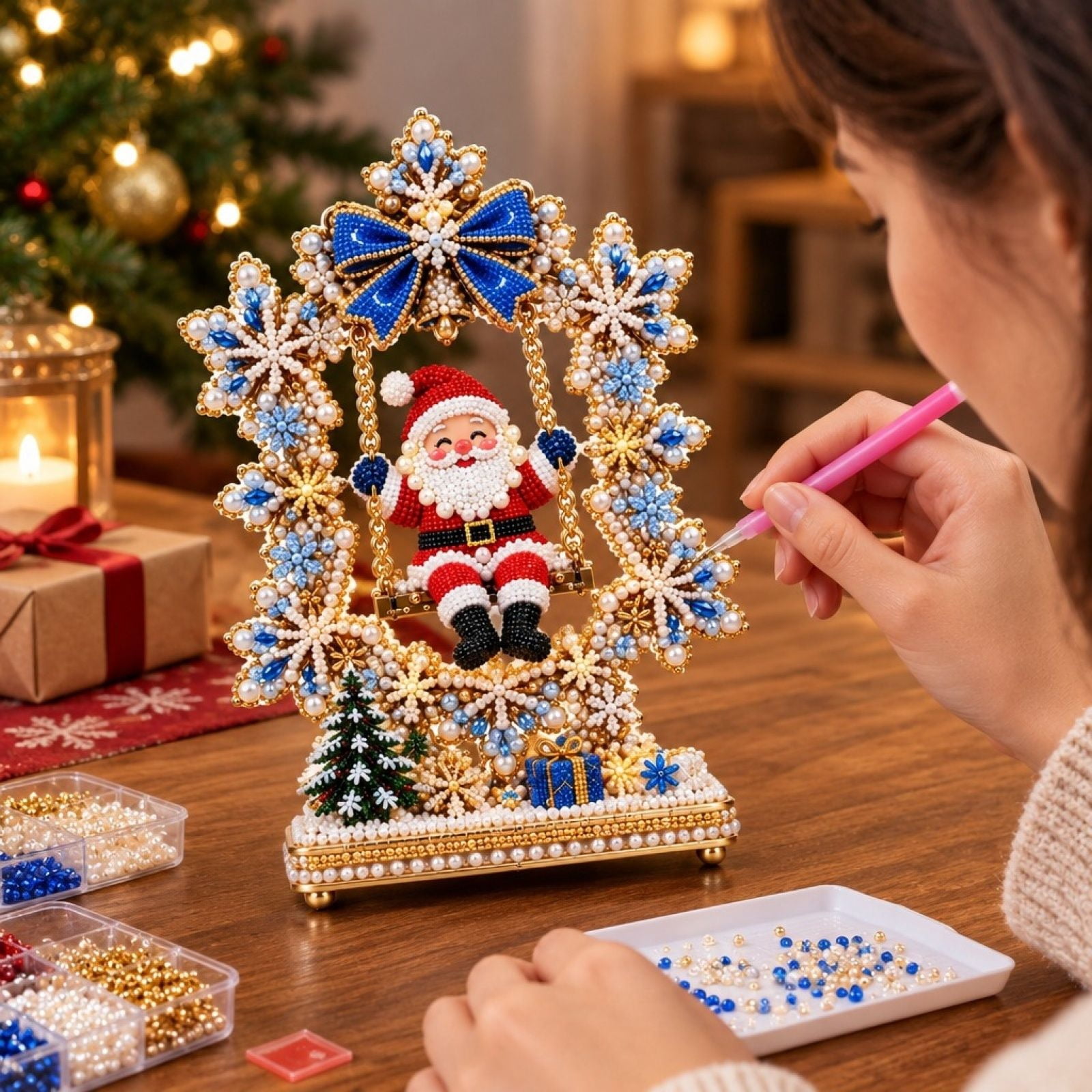 Fall Craft Santa DIY Santa Claus on Swing Craft Kit, Santa on Swing Table Decor Kit with ...