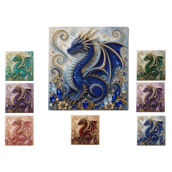 DIY Sapphire Blue Dragon Pearl Diamond Painting Art Kit with Frame, Christmas Pearl Beads Art Craft for Adults & Beginners, Gemstone Diamond Dots Beads Painting for Home Wall Decor