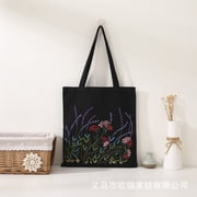 DIY Sashiko Embroidery Canvas Tote Bag Kit for Beginners Hand Embroidery Craft Set with Floral Patterns Cotton Canvas Bag Embroidery Supplies for Adults and Students