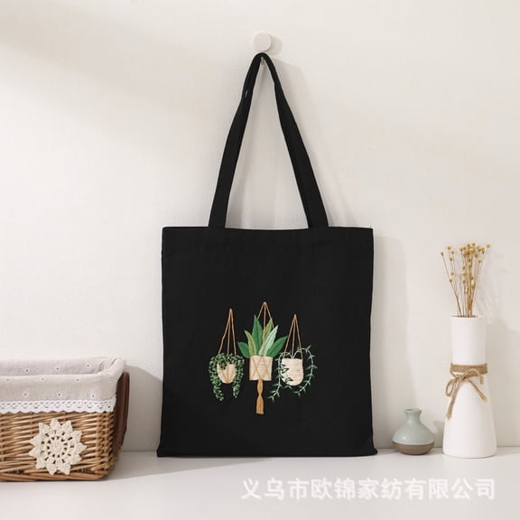 DIY Sashiko Embroidery Canvas Tote Bag Kit for Beginners Hand Embroidery Craft Set with Floral Patterns Cotton Canvas Bag Embroidery Supplies for Adults and Students
