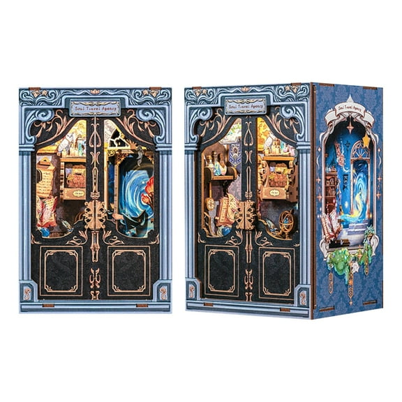 DIY Scene Miniature House Kit Tiny Mini Booknook Craft Bookshelf Decor, 3D Wooden Pieces Puzzles for Adults, Scale Library Model, Gifts For Freinds And Family