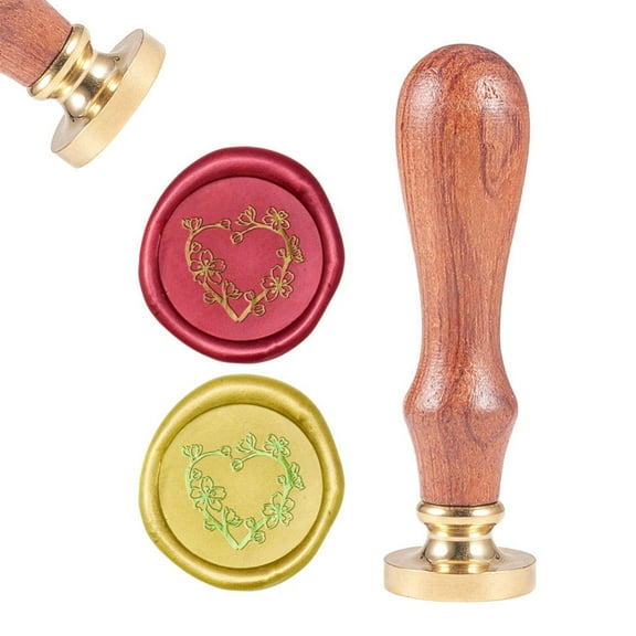 DIY Scrapbook Brass Wax Seal Stamp and Wood Handle Sets Heart with Flower Golden 8.9x2.5cm Stamps: 25x14.5mm