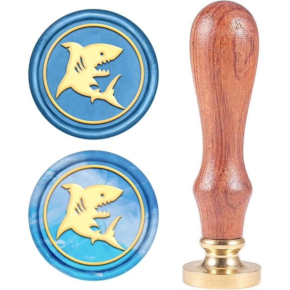 DIY Scrapbook Brass Wax Seal Stamp and Wood Handle Sets Shark Shape Golden 8.9x2.5cm Stamps: 25x14.5mm