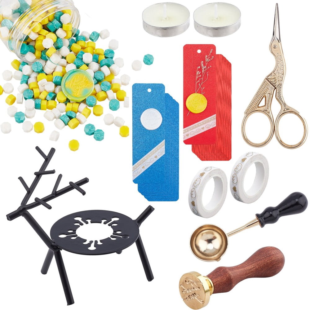 DIY Scrapbook Making Kits Including Iron Wax Furnace Brass Spoon Sealing Wax Particles Blank Kraft Paper Card Stainless Steel Scissors Candle