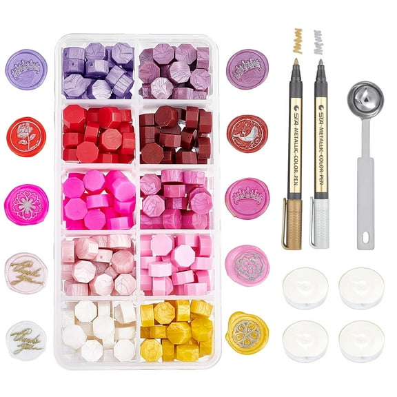DIY Scrapbook Making Kits Including Sealing Wax Particles Candle Iron Wax Sticks Melting Spoon Metallic Markers Paints Pens Mixed Color Sealing Wax Particles: 300pcs