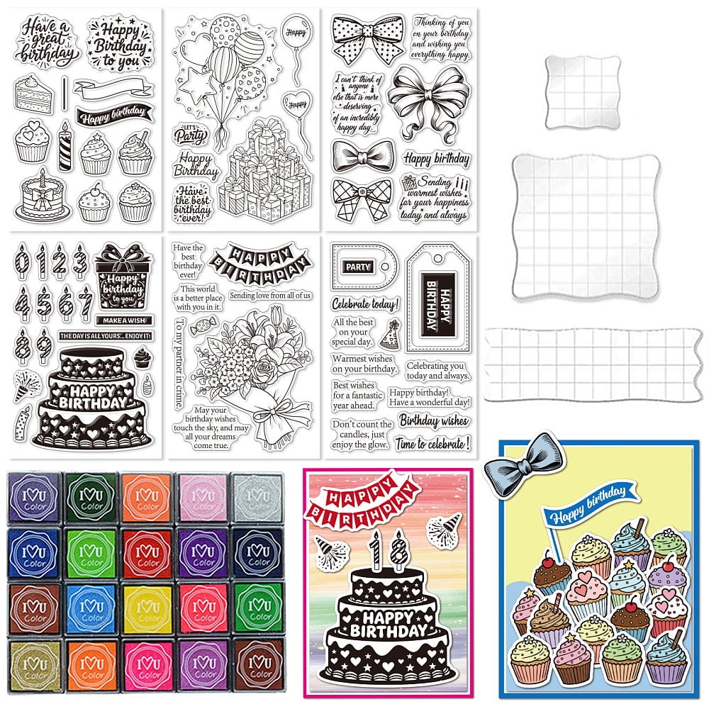 DIY Scrapbooking Stamp Kits including Acrylic Stamping Blocks Tools PVC Plastic Clear Stamp Plastic Craft Finger Ink Pad Stamps Set Mixed Shapes