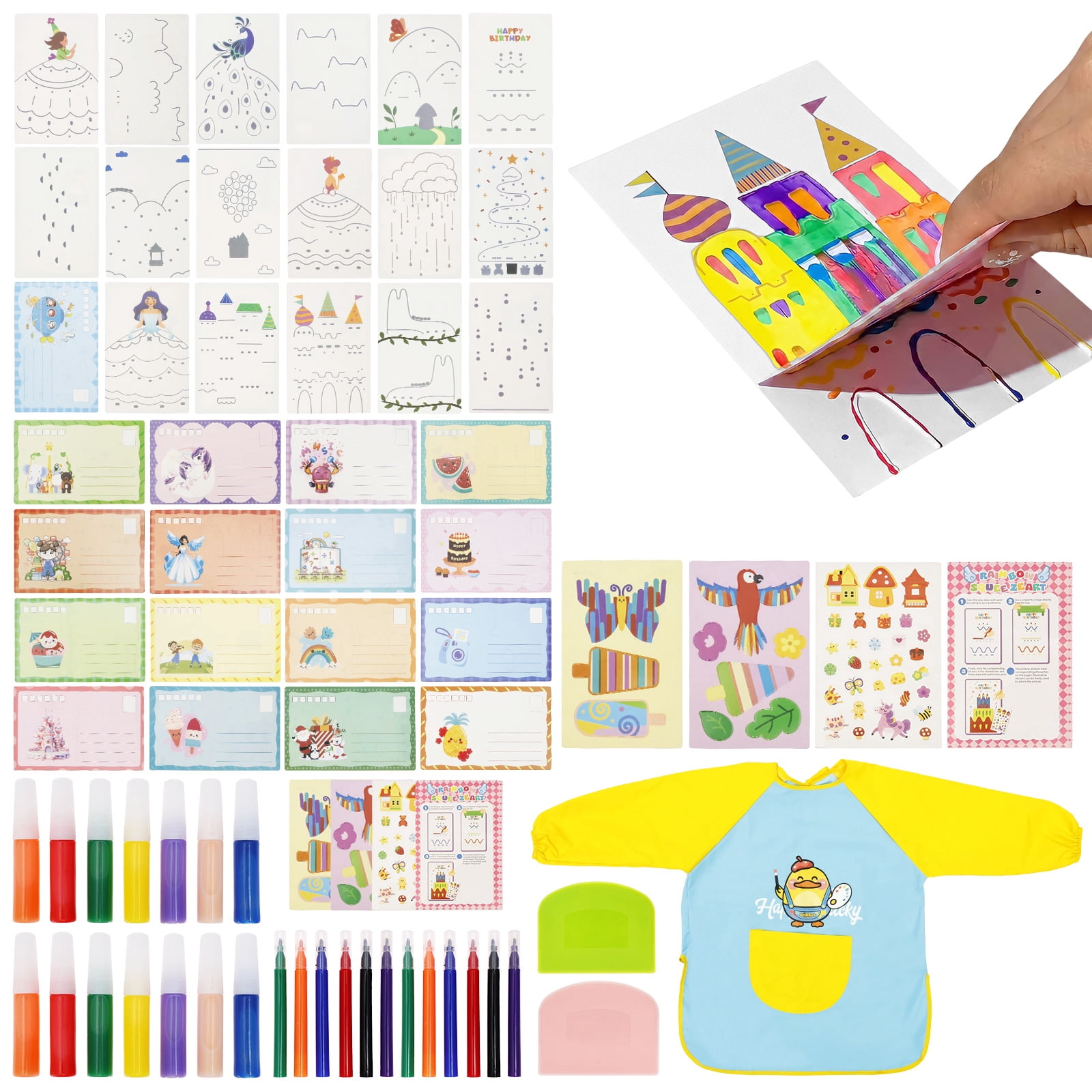 DIY Scratches Art for Party Activities Creative Postcard Design Scratch Painting Kit Novelty Squeegee Art Kit With Multi Color Paints for Adults Kids