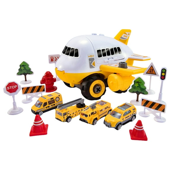 DIY Screw Assembly Toy Plane, Buildable Construction Vehicle with Tools, Transformable Inertia Engineering Car for 3+ 4+ 5+ Years