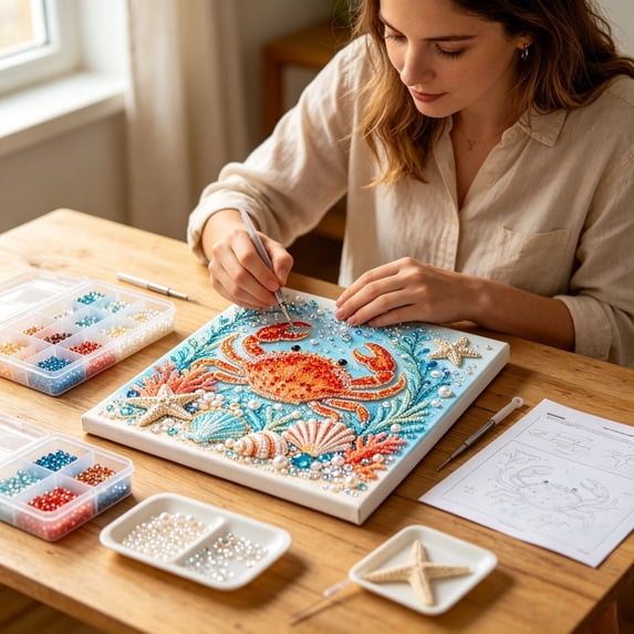 DIY Sea Diamond Art Kits, Painting Art Kits for Adults, Diamond Crystal Gem Art for Home Wall Decor