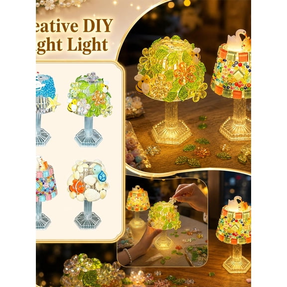 DIY Sea Glass Art Desk Lamp Set Mosaic Craft Kit with Glass Tiles Small Table Lamp Kit for Adults Beginner Handmade Home Decor Nightstand Shelf Gift