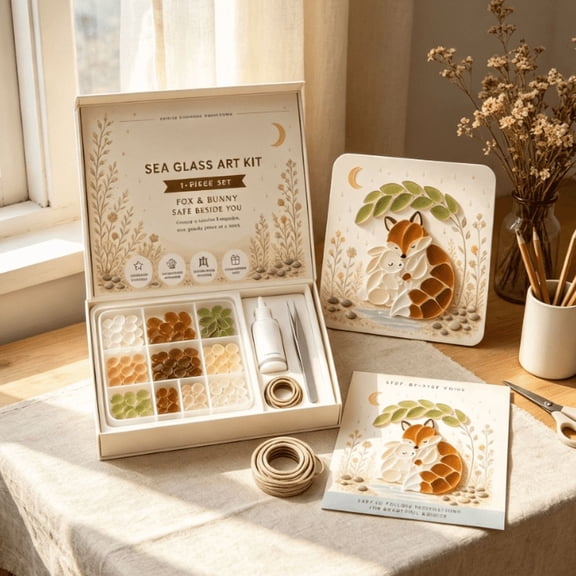 DIY Sea Glass Art Kit, Cute Animal Art Supplies, Beginner-Friendly Mosaic Craft Set, Relaxing Handmade Gift for Adults (Deer)