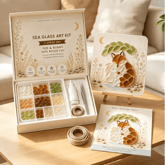 DIY Sea Glass Art Kit, Cute Animal Mosaic Craft Kit for Adults Beginners, 3D Glass Art with Easel, Adhesive and Guide, Handmade Home Decor Gift (Deer)