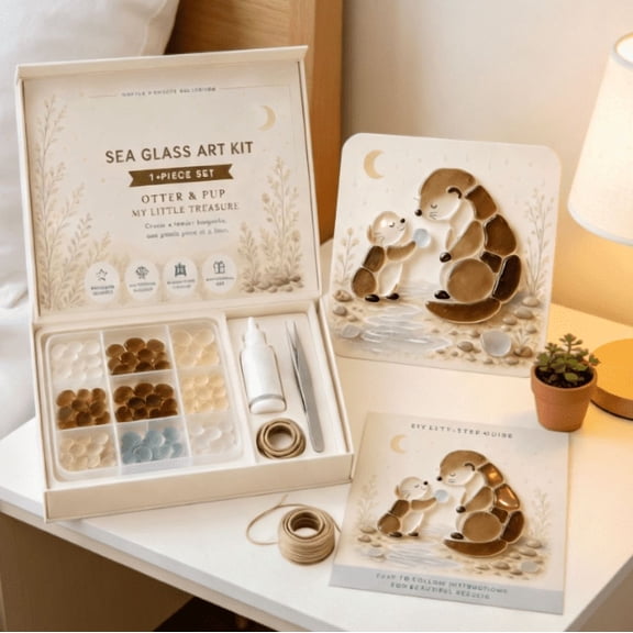 DIY Sea Glass Art Kit, Cute Animal Mosaic Craft Kit for Adults Beginners, 3D Glass Art with Easel, Adhesive and Guide, Handmade Home Decor Gift (Otter)