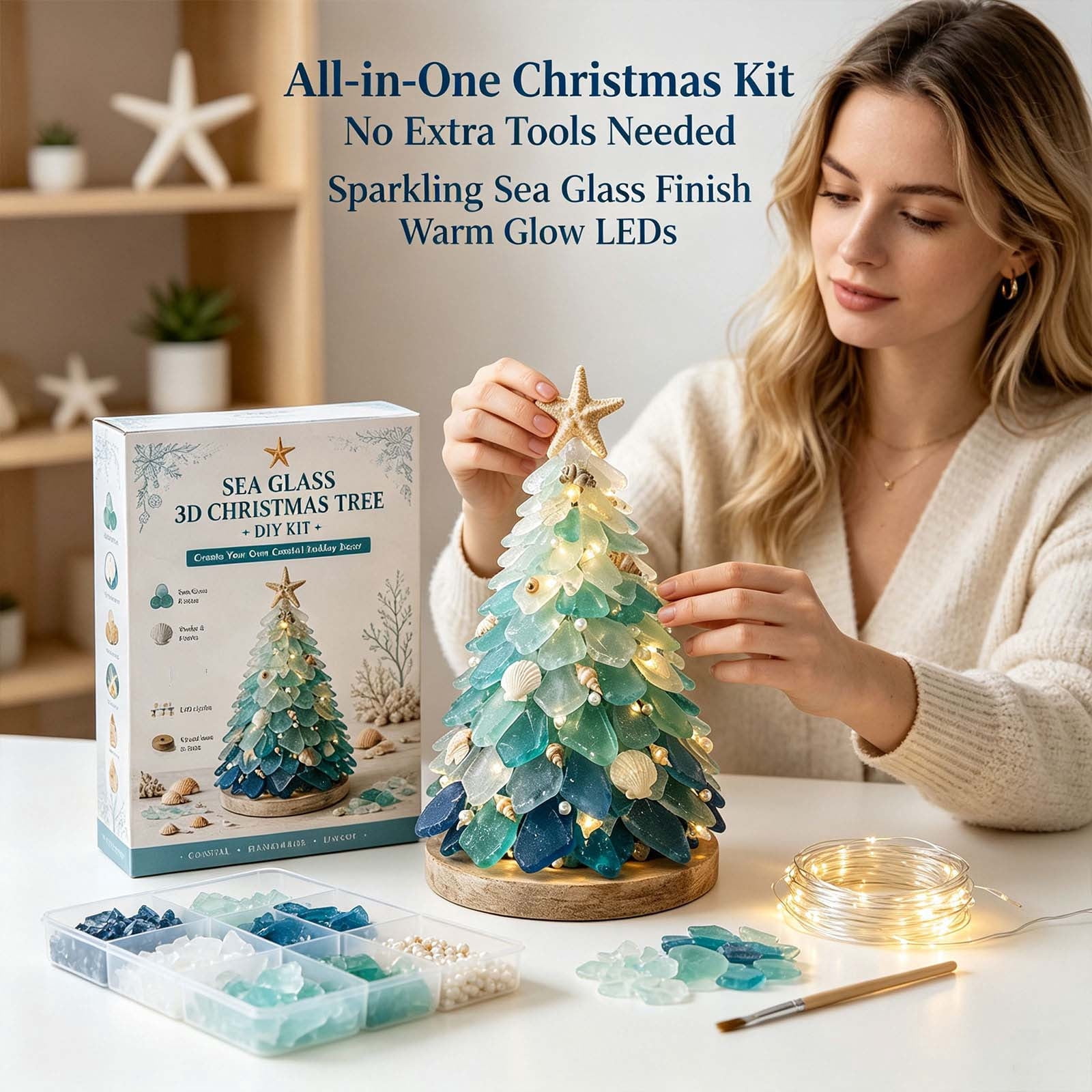 All Sea Shell DIY Sea Glass Art Kit, Light Up Craft Kit with Sea Glass, Shells ...