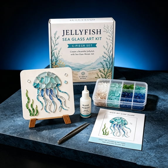 DIY Sea Glass Art Kit, Resin-Beach Frame Making with Glass Tiles and Instructions Ocean Wall Decor Complete Resin Art Kit for Adult & Beginners