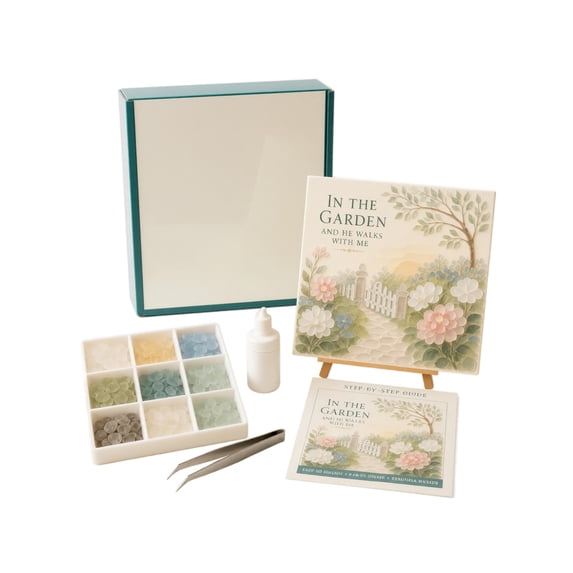 DIY Sea Glass Art Kit with In the Garden Hymn Verse, Inspirational Craft for Home Decor, Relaxing Activity