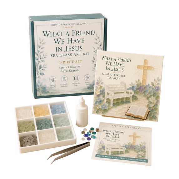 DIY Sea Glass Art Kit with What a Friend We Have in Jesus Verse, Inspirational Craft for Adults, Home Decor