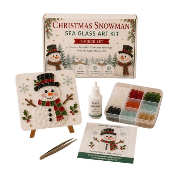 DIY Sea Glass Mosaic Art Kit, Christmas Sea Glass Art Kit with Colorful Glasses Pieces, Santa Tree Reindeer Snowman