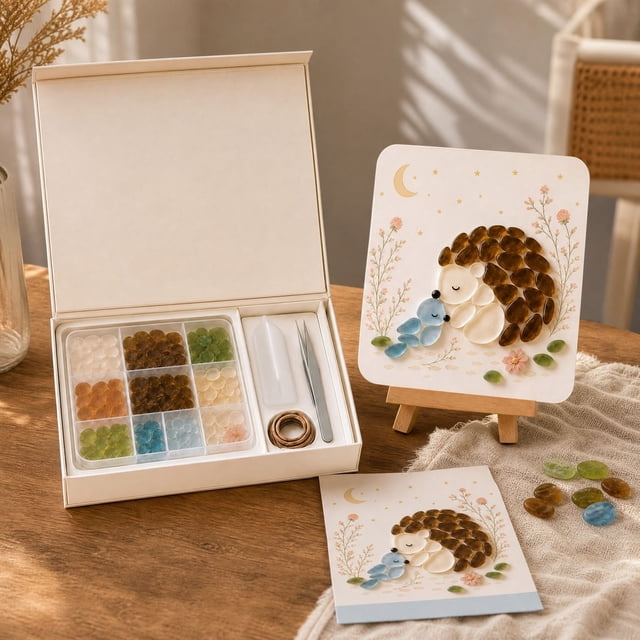 DIY Sea Glass Mosaic Art Kit Hedgehog Pattern With Stand Tweezers Cute ...