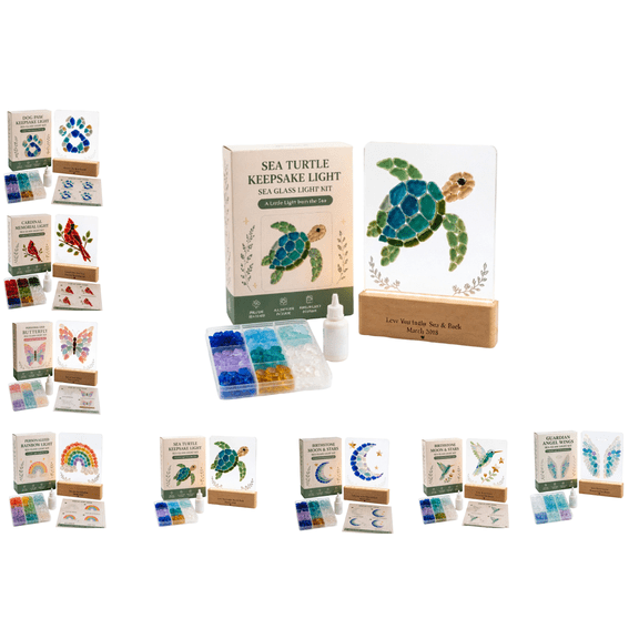 DIY Sea Glass Mosaic Light Kit, Warm Glow Table Lamp Kit For Adults, Translucent Sea Glass Mosaic Design, All Inclusive Craft Components, Ideal Housewarming Gift And Shelf Decoration（Sea Turtle)