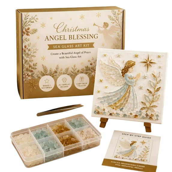 DIY Sea Glass Painting Christmas Hanging Ornament Kit – 5D Crystal Christmas Angel Blessing Art Craft – Christmas Animal Sea Glass Art Decoration for Hand‑Making Home Tabletop Artwork