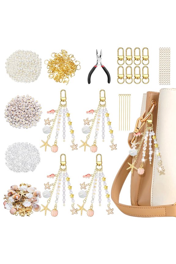 DIY Seashell Keychain Charm Making Kit, Letter Beads Ocean Shell Pendants for Custom Keychains Backpack Decor