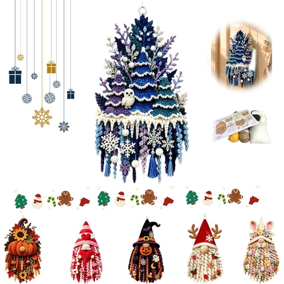 DIY Seasonal 3D Crochet Door Hanger Kit, Festive Wall Decor Craft Set for Adults – Fall, Christmas, Halloween & More